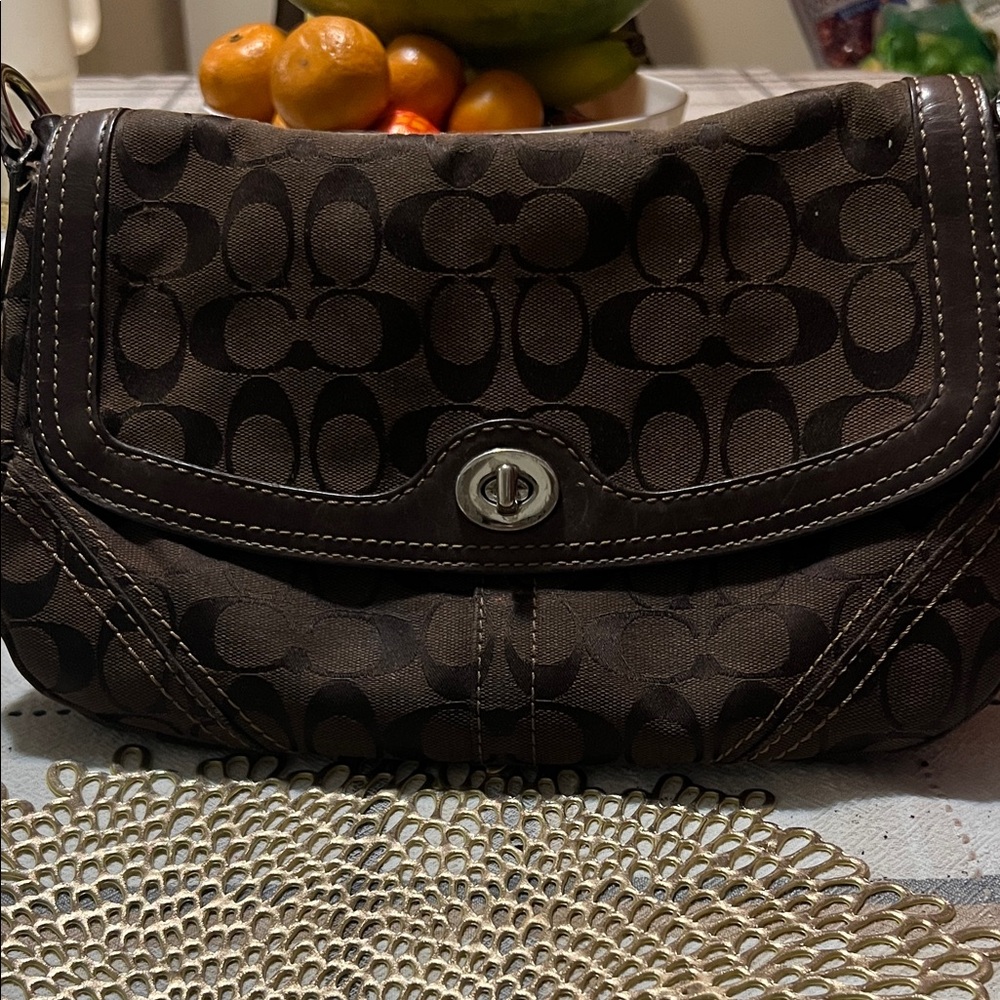 Coach Dark Brown Signature Clutch